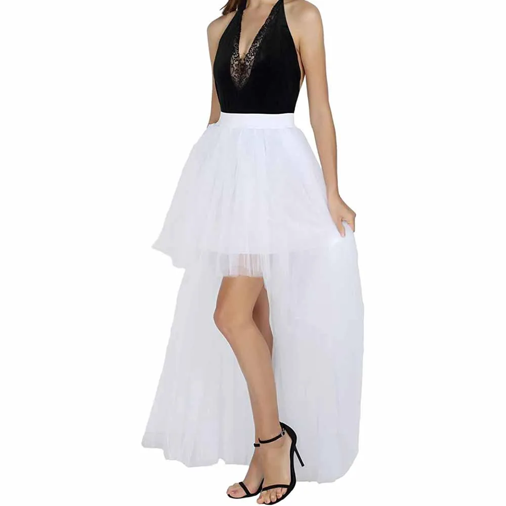 Women High Low Tutu Skirts Layered Mesh Tulle Skirt Princess Wedding Evening Prom Dovetail Skirts