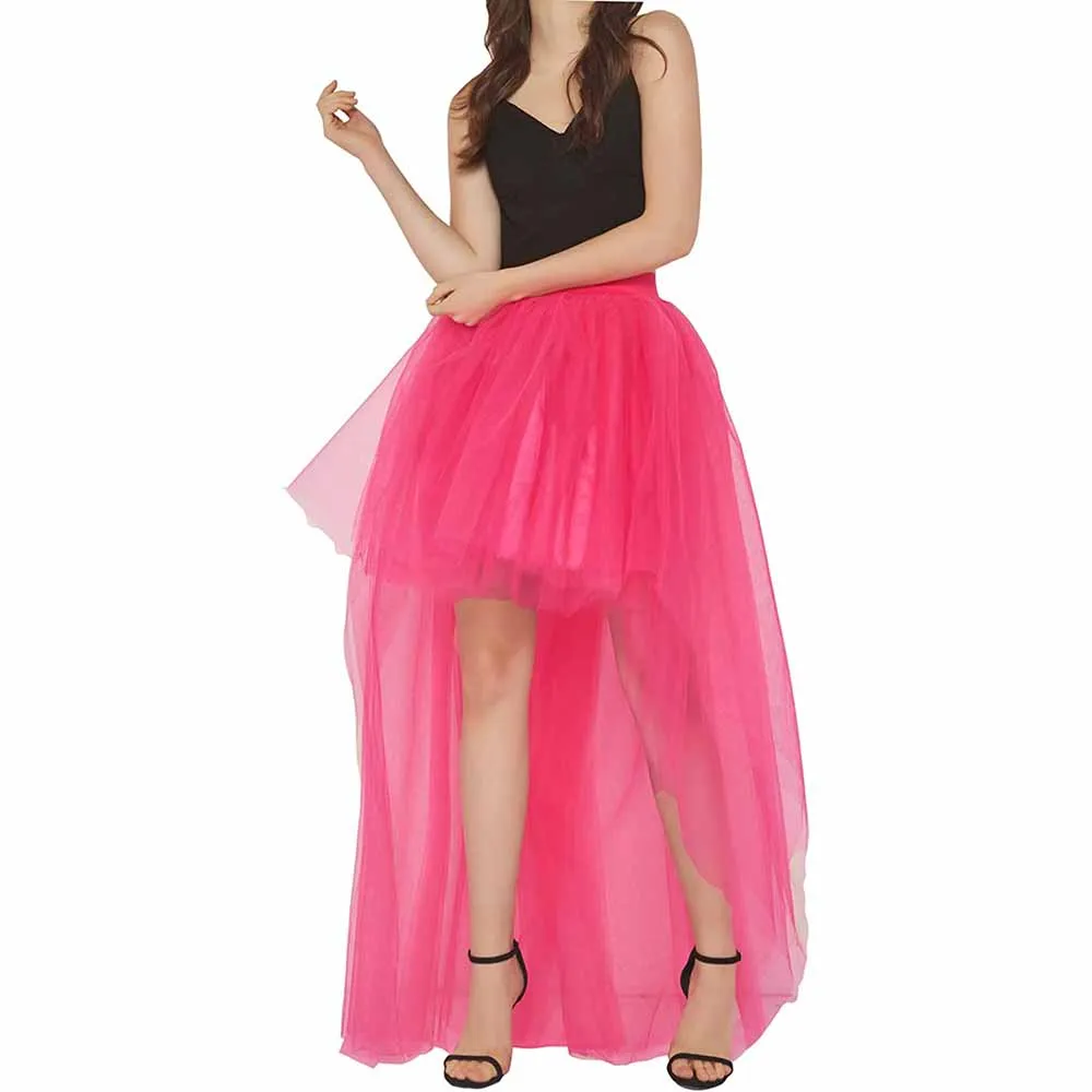 Women High Low Tutu Skirts Layered Mesh Tulle Skirt Princess Wedding Evening Prom Dovetail Skirts