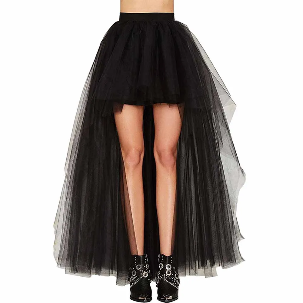 Women High Low Tutu Skirts Layered Mesh Tulle Skirt Princess Wedding Evening Prom Dovetail Skirts