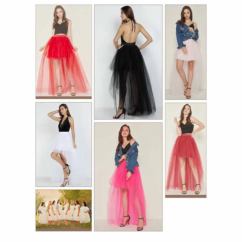 Women High Low Tutu Skirts Layered Mesh Tulle Skirt Princess Wedding Evening Prom Dovetail Skirts