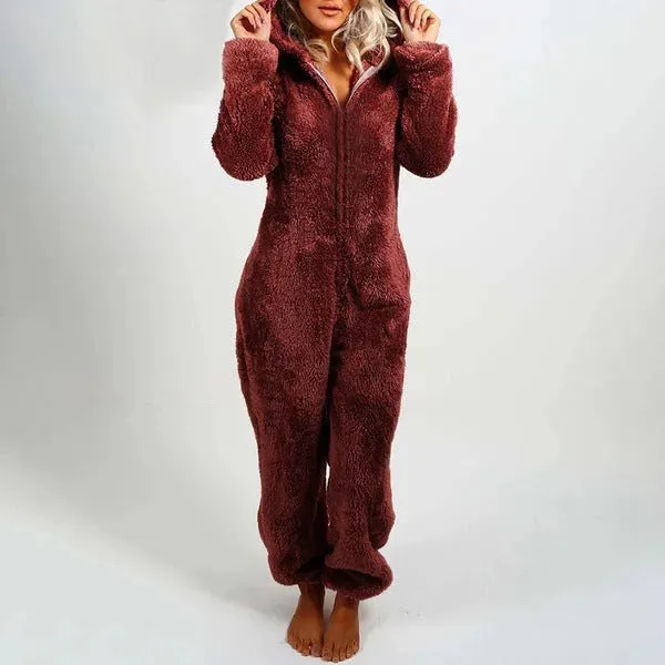 Women Polar Bear Winter hooded pajamas Jumpsuit Lounge wear Sleep wear