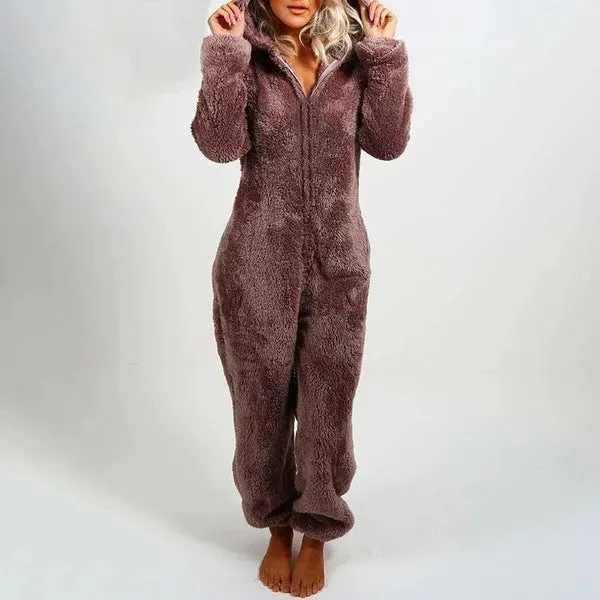 Women Polar Bear Winter hooded pajamas Jumpsuit Lounge wear Sleep wear