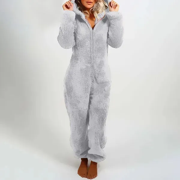 Women Polar Bear Winter hooded pajamas Jumpsuit Lounge wear Sleep wear