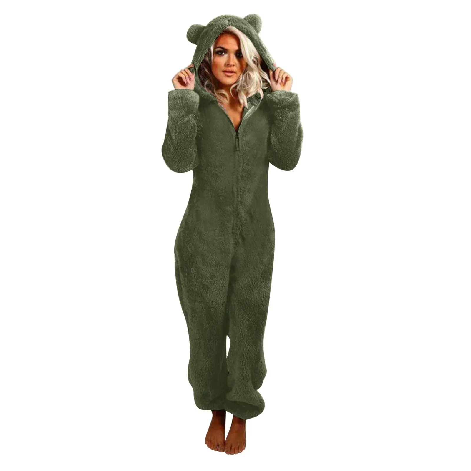 Women Polar Bear Winter hooded pajamas Jumpsuit Lounge wear Sleep wear