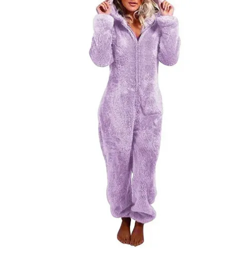 Women Polar Bear Winter hooded pajamas Jumpsuit Lounge wear Sleep wear