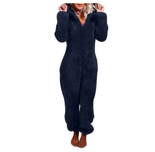 Women Polar Bear Winter hooded pajamas Jumpsuit Lounge wear Sleep wear