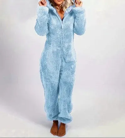 Women Polar Bear Winter hooded pajamas Jumpsuit Lounge wear Sleep wear