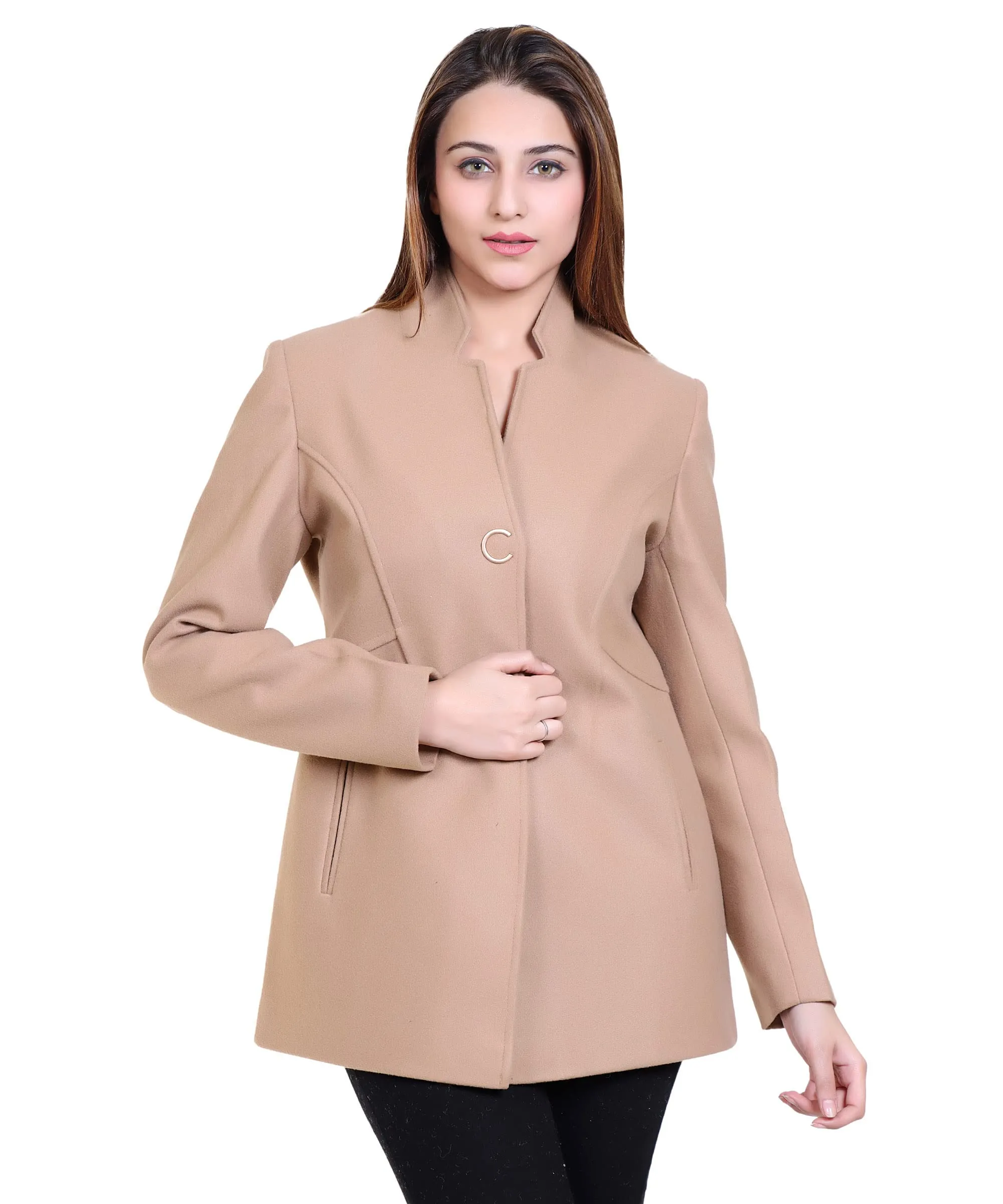 Women Stylish Star Collar C Button | Designer Single Breasted Winter Coat