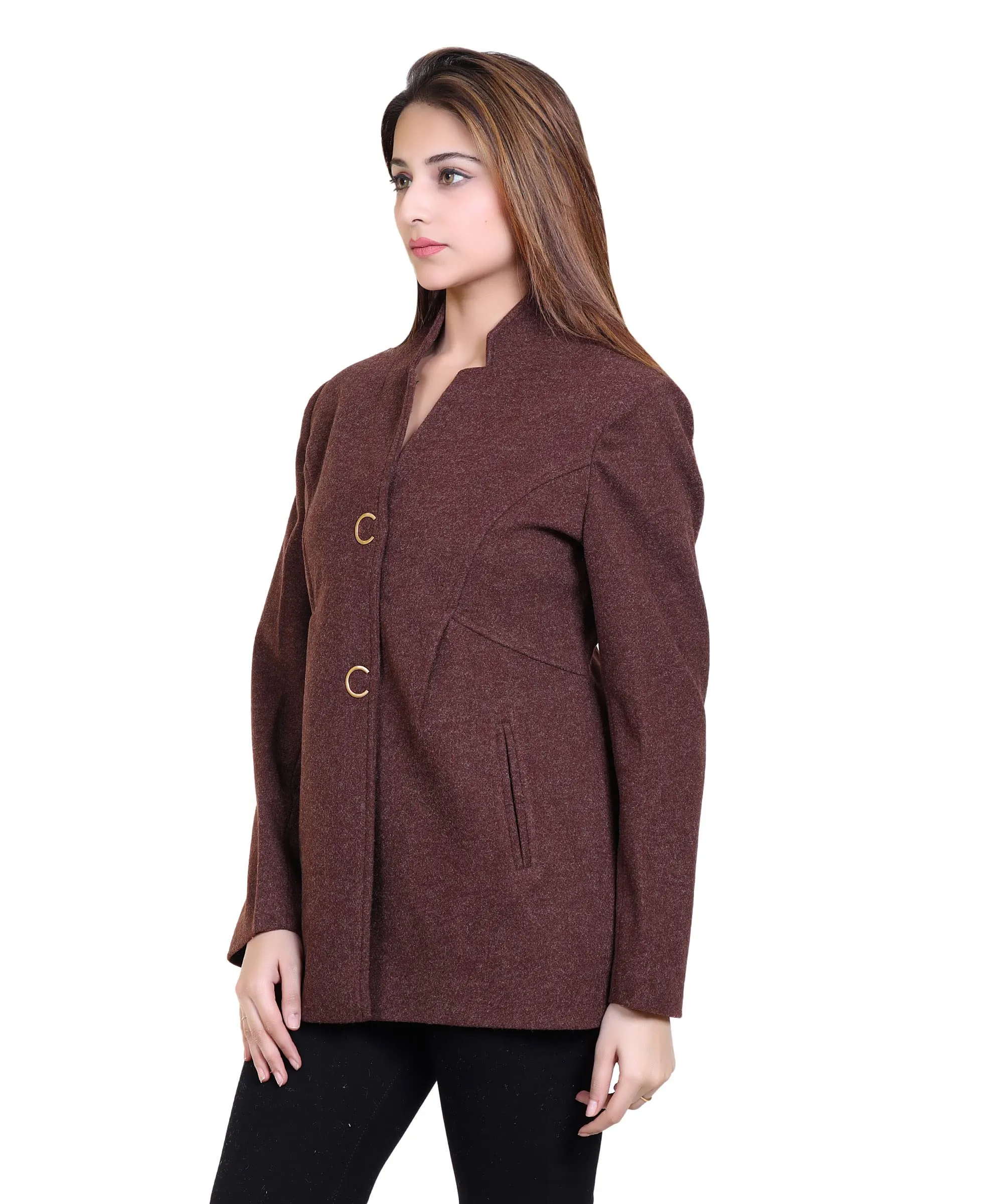 Women Stylish Star Collar C Button | Designer Single Breasted Winter Coat