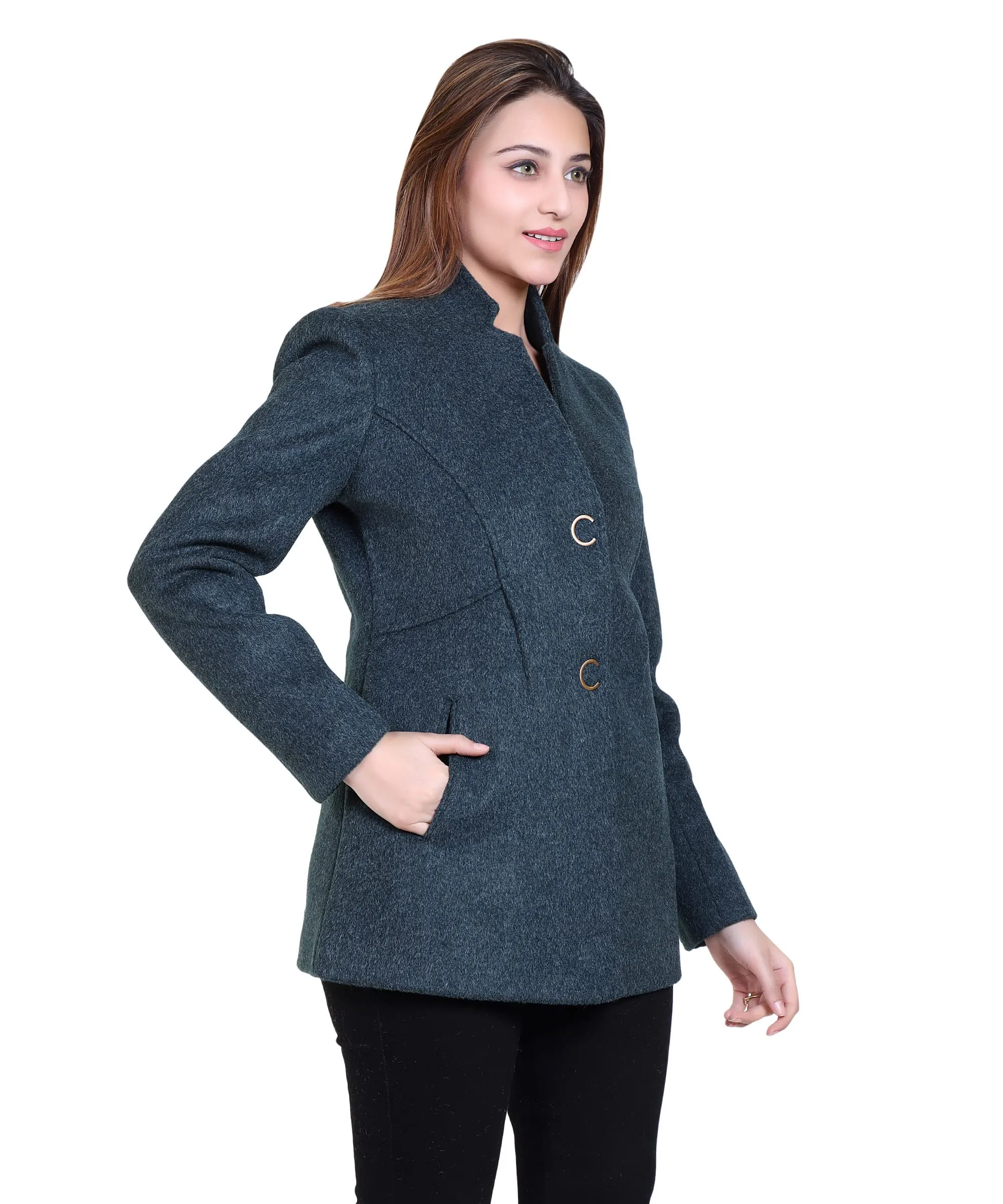 Women Stylish Star Collar C Button | Designer Single Breasted Winter Coat