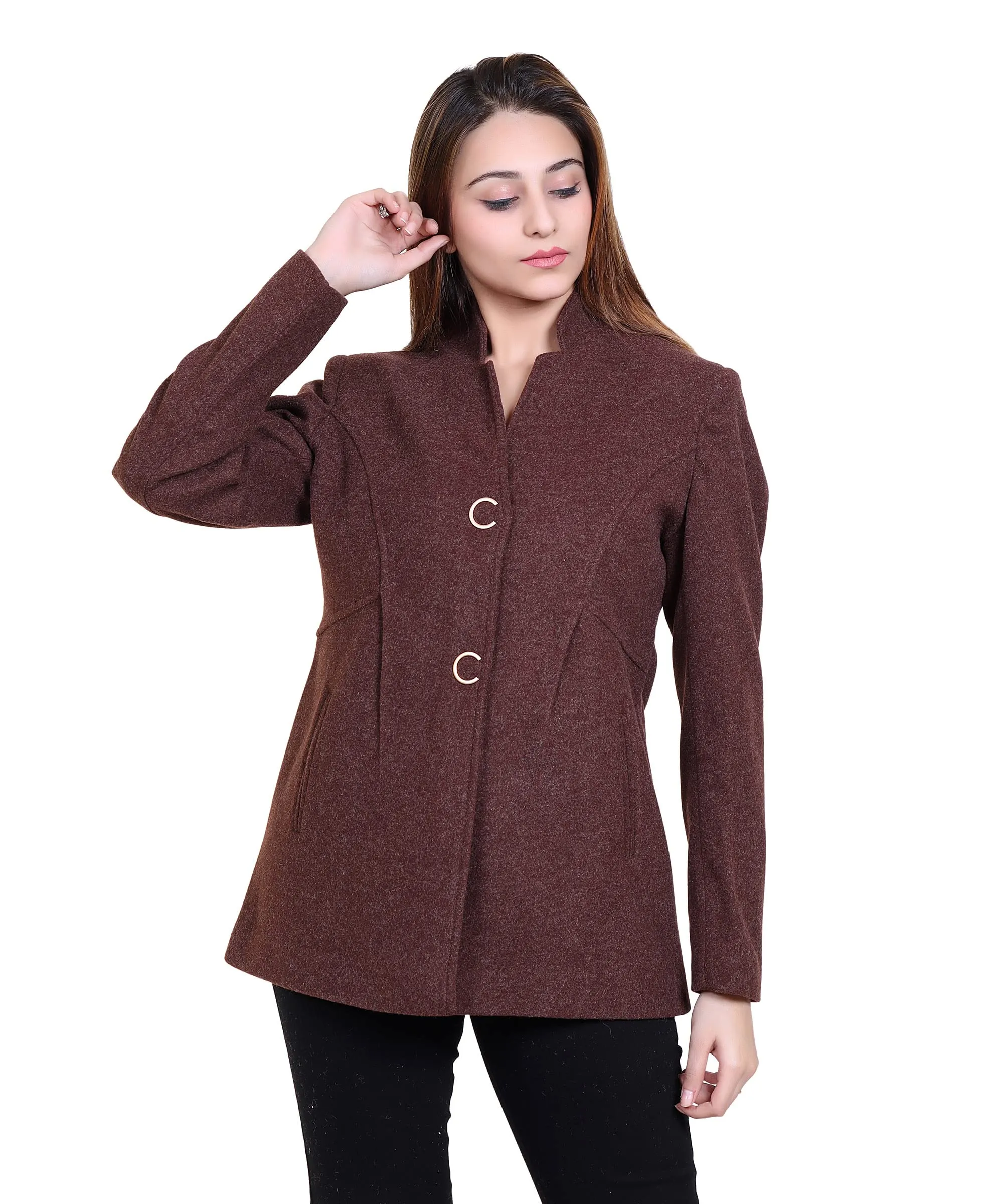 Women Stylish Star Collar C Button | Designer Single Breasted Winter Coat