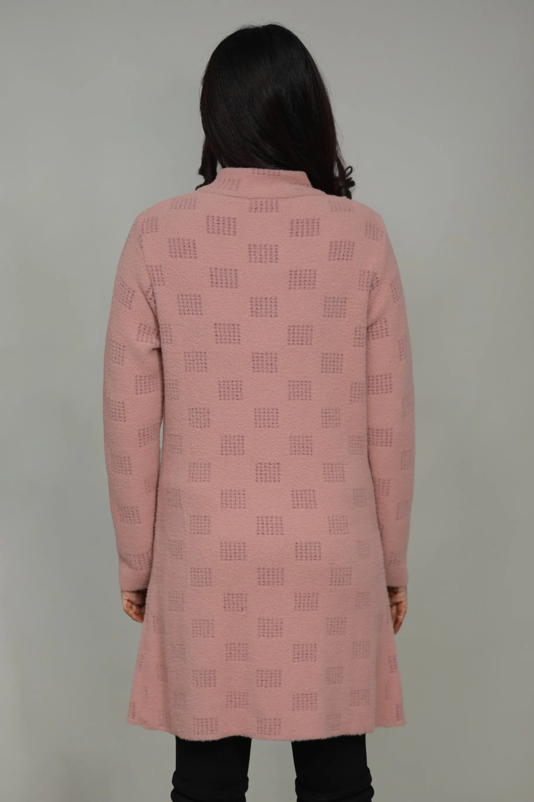 Women Woolen Round Neck Long Coat