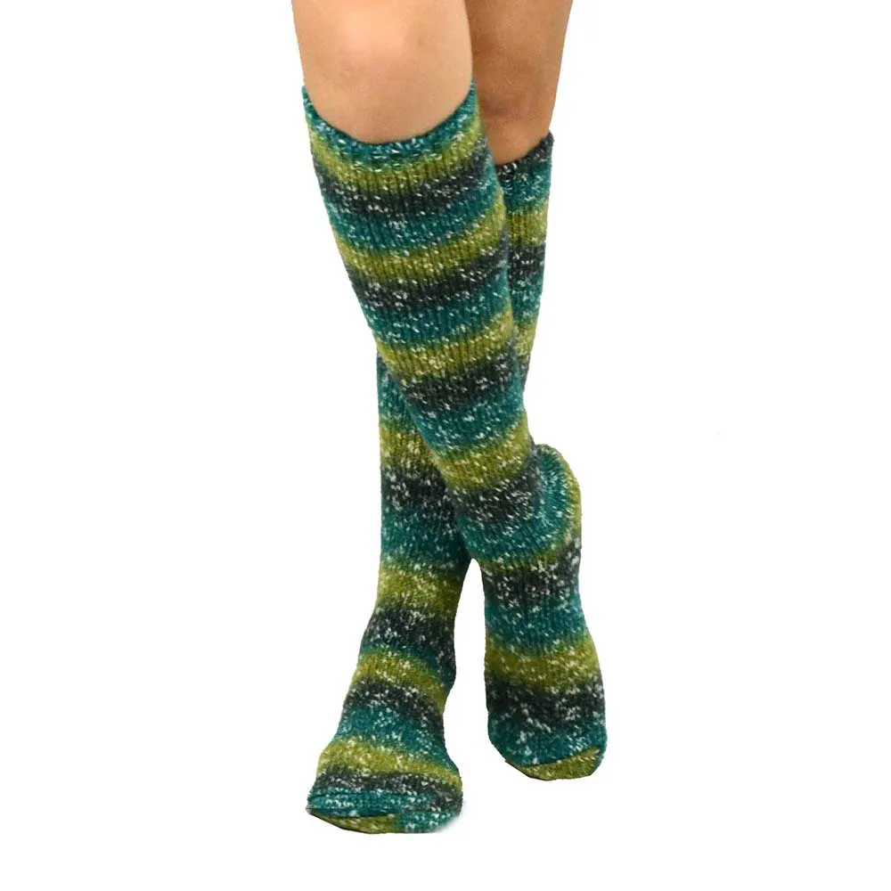 Women's Green Ombre Marled Slub Stripe Knee High Socks