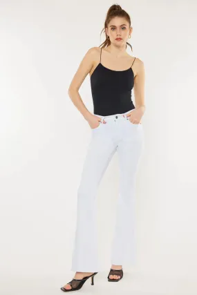 Women's Kancan Petite Mid Rise Flare White Jean