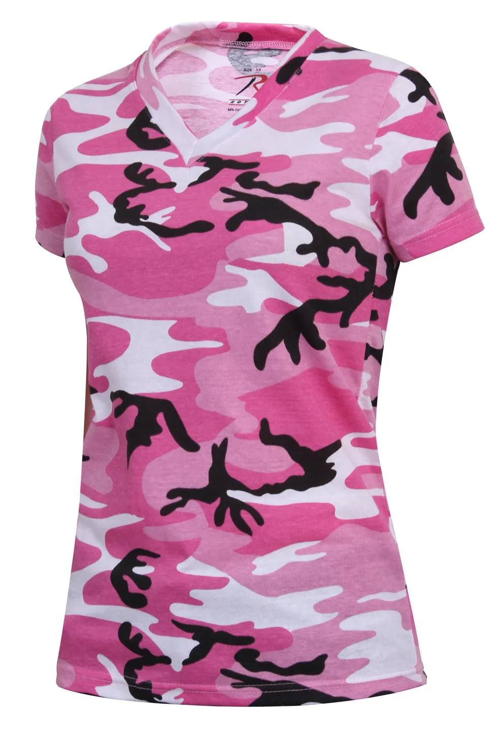 Womens Long Length Camo V-Neck T-Shirt