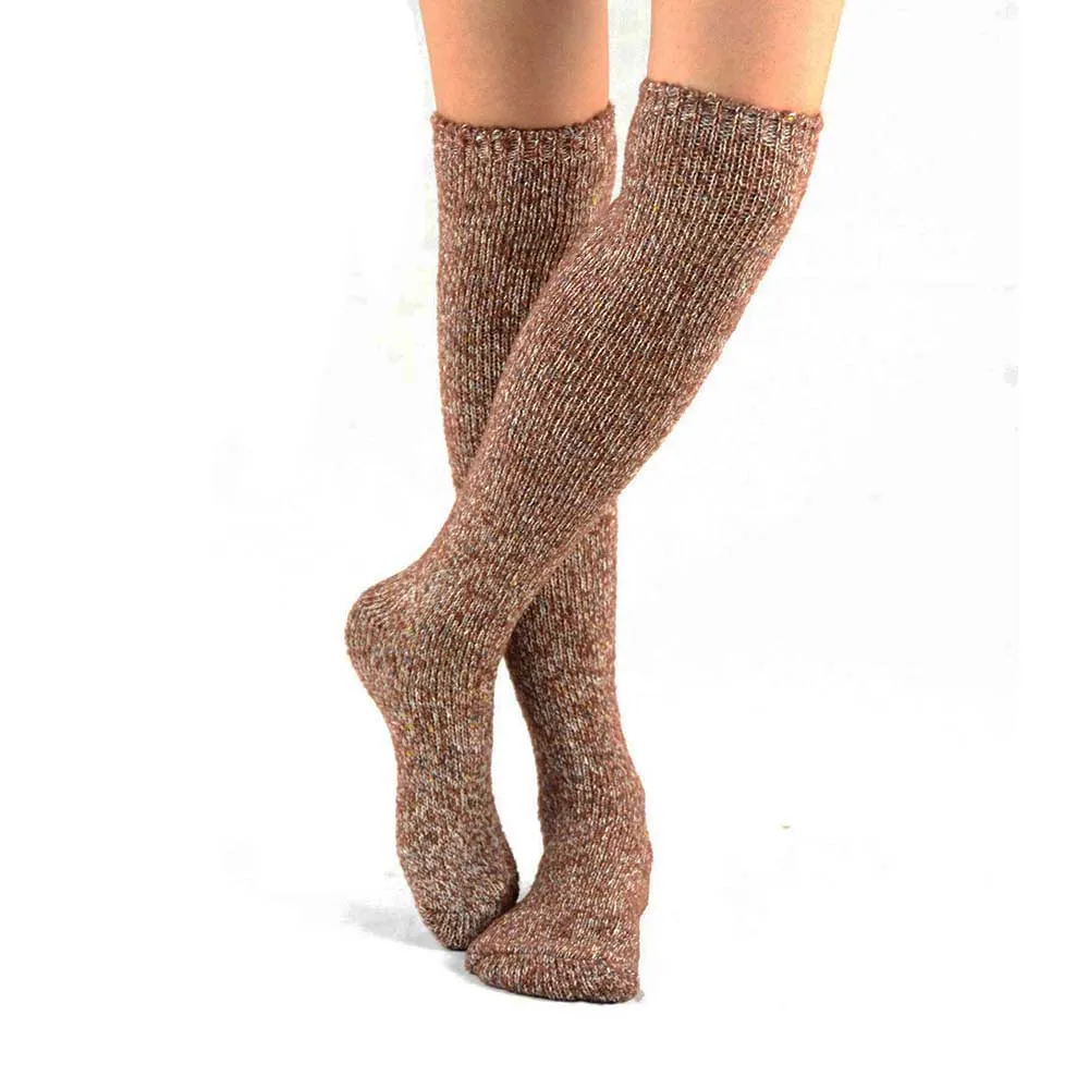 Women's Wool Heathered Brown Knee High Socks