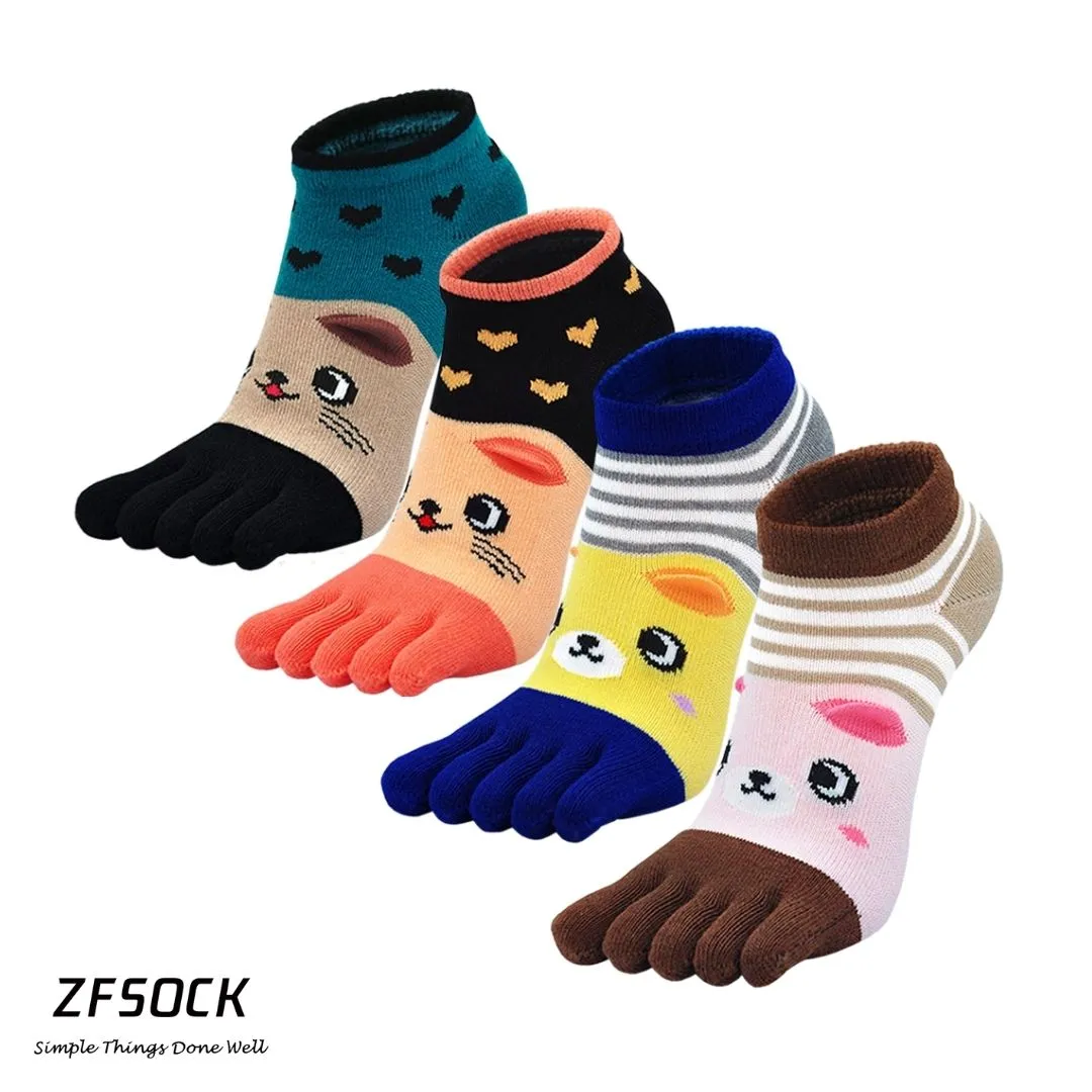 ZFSOCK Cute 5 Finger Animal Design Socks for Women, 4 Pairs