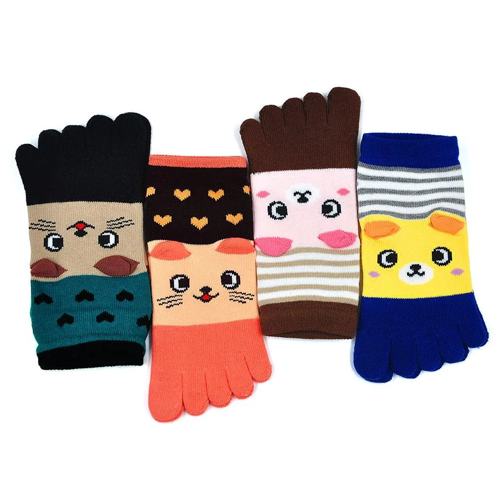 ZFSOCK Cute 5 Finger Animal Design Socks for Women, 4 Pairs