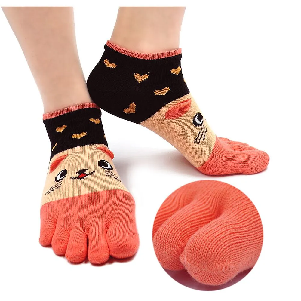 ZFSOCK Cute 5 Finger Animal Design Socks for Women, 4 Pairs