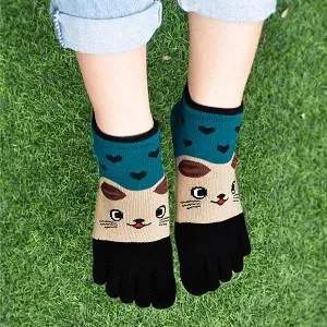 ZFSOCK Cute 5 Finger Animal Design Socks for Women, 4 Pairs