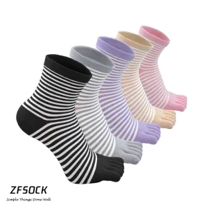 ZFSOCK Cute 5 Finger Colorful Classic Stripes Socks for Women, 5 Pairs