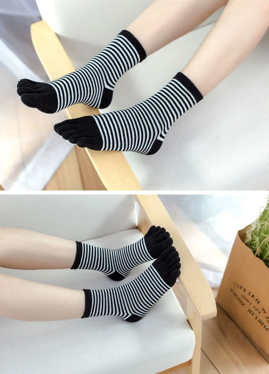 ZFSOCK Cute 5 Finger Colorful Classic Stripes Socks for Women, 5 Pairs